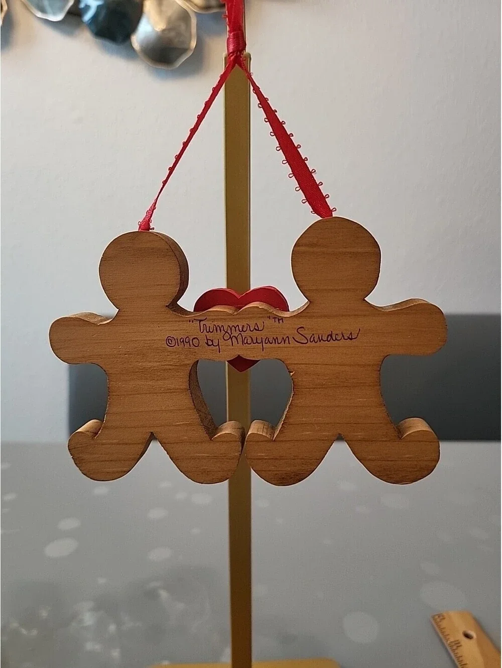 Vtg Christmas Ornament Decoration Gingerbread Couple1990 Signed Maryann Sanders